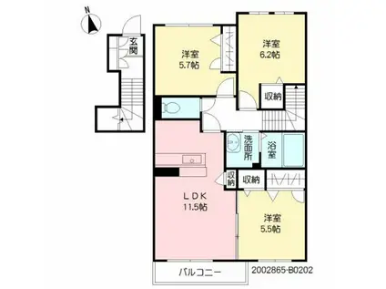 RECOTT辛島 弐番館(3LDK/2階)の間取り写真