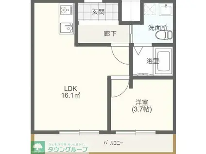 ミッドタウン原市(1LDK/3階)の間取り写真