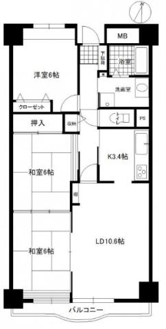 プライムタウン木戸町(3LDK/4階)の間取り写真