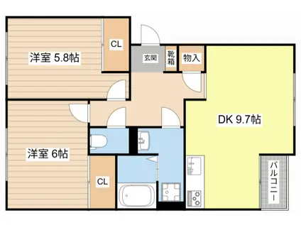 アルカディア(2DK/2階)の間取り写真
