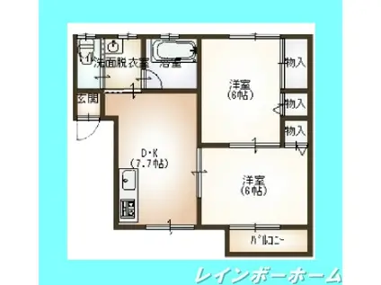 サンドゥエル柏の葉(2DK/1階)の間取り写真