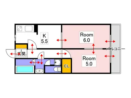 メゾン奥田本町(2K/2階)の間取り写真