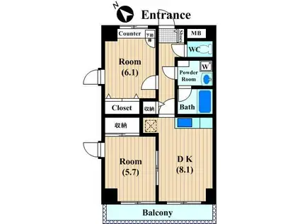 クレール加賀見(2DK/2階)の間取り写真