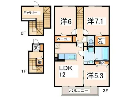 セジュール城東(3LDK/3階)の間取り写真