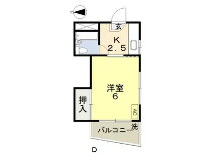 吉岡ビルI(1K/2階)の間取り写真