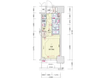 プレサンス大阪福島シエル(1K/11階)の間取り写真