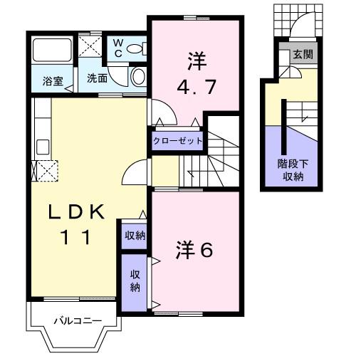 グランイリュジュオン(2LDK/2階)の間取り写真
