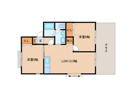 パークヒル北山E(2LDK/1階)の間取り写真