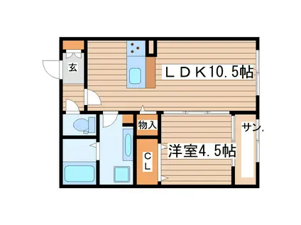 デュード・ボヌールS(1LDK/2階)の間取り写真