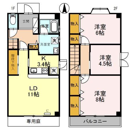 ルミエール龍野A(3LDK/1階)の間取り写真