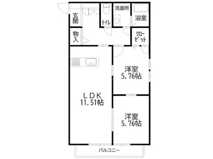 ラ・メゾン・ド・バン(2LDK/2階)の間取り写真