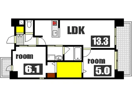 ウエストIN KOGOKITA(2LDK/4階)の間取り写真