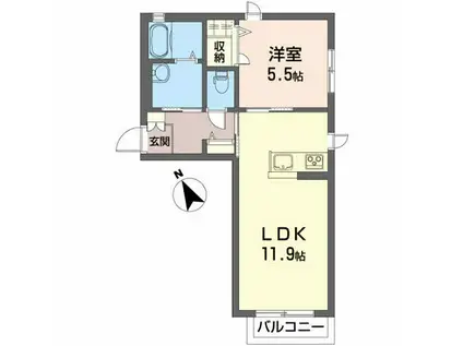 メゾン クリスタル(1LDK/1階)の間取り写真