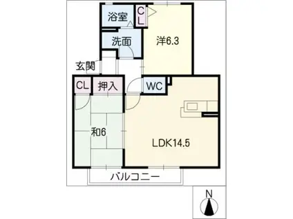ハピネス大手3(2LDK/1階)の間取り写真