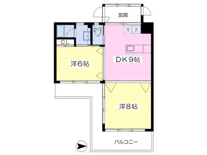 オレンジフラット(2DK/3階)の間取り写真