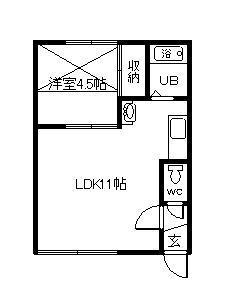 ハンドレッドヴィレッジI棟(1LDK/2階)の間取り写真