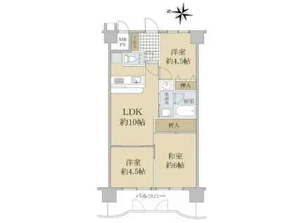 朝日プラザ柏木西棟(3LDK/5階)の間取り写真