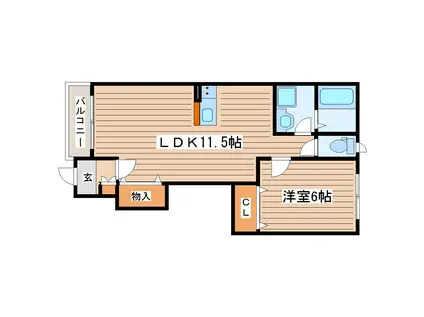 エルフ・ソレイユI(1LDK/1階)の間取り写真