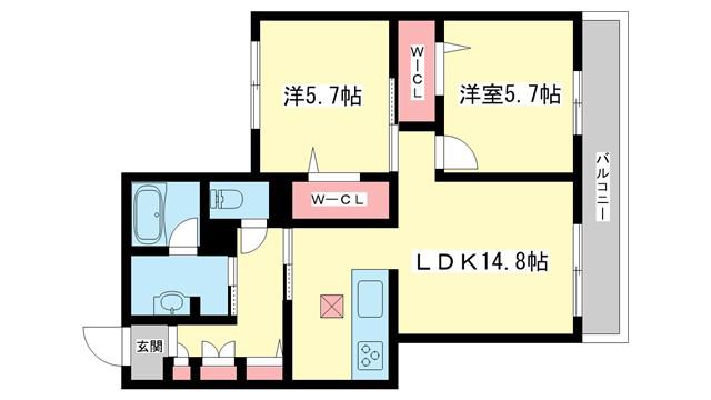 近鉄橿原線 大和八木駅 徒歩7分 3階建 築1年(2LDK/1階)の間取り写真