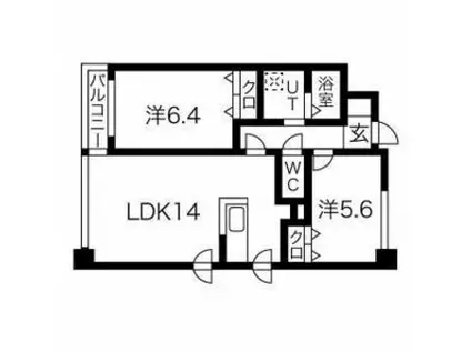 ドエル山の手(2LDK/6階)の間取り写真