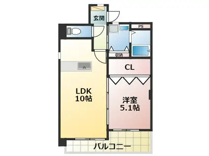 シャトー鉄砲塚(1LDK/2階)の間取り写真