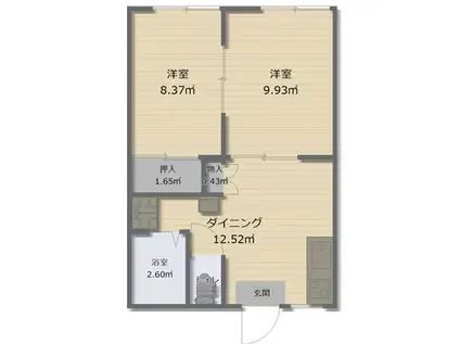 トライアングルハイツ(2DK/1階)の間取り写真