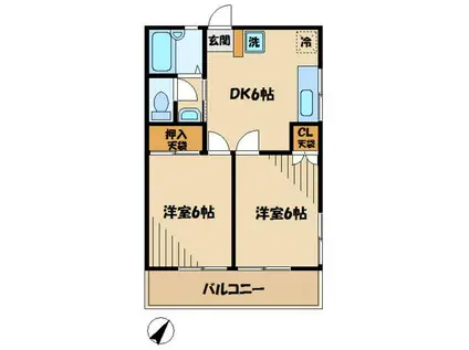 ブルーソシア(2DK/2階)の間取り写真