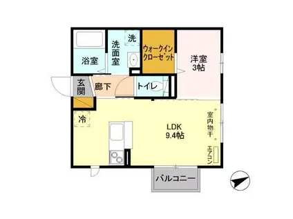 アパートメンツ備前堀(1LDK/1階)の間取り写真