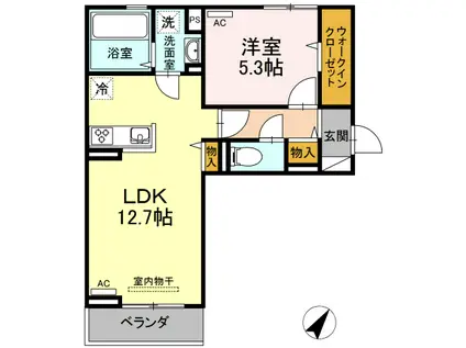 フェリオ新山口(1LDK/3階)の間取り写真