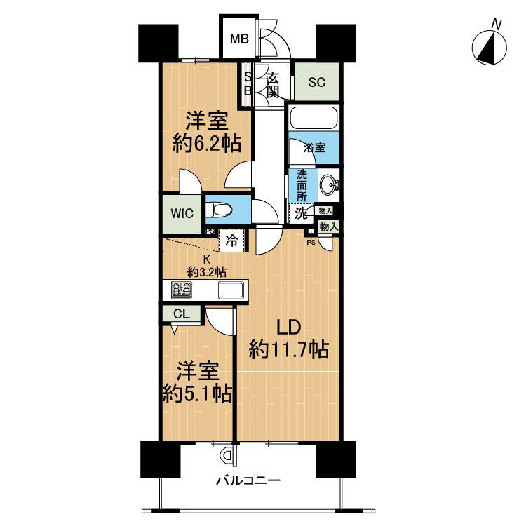 サンメゾン水前寺駅前ゲート(2LDK/12階)の間取り写真