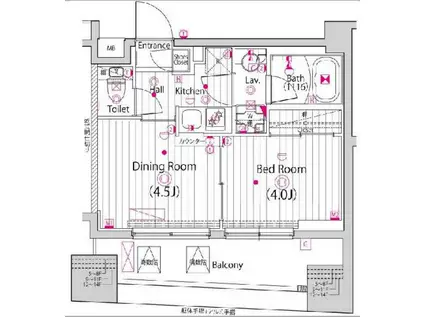 ガーラ・アヴェニュー浅草(1DK/9階)の間取り写真