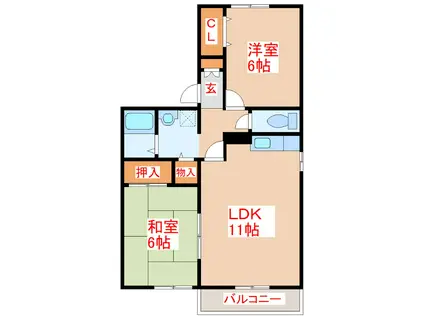 セジュールゆうしん(2LDK/2階)の間取り写真