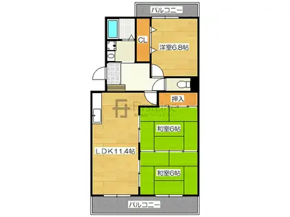 グリーンヒルズ桜台1番館(3LDK/2階)の間取り写真