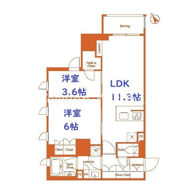 グランカーサ横濱石川町(2LDK/6階)の間取り写真