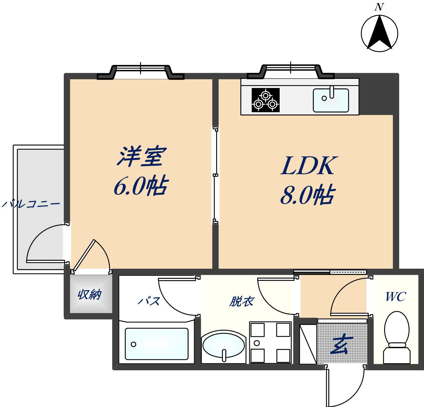 ツカサロイヤルハイツ瓢箪山(1LDK/4階)の間取り写真