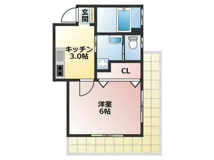 高城ビル(1K/3階)の間取り写真