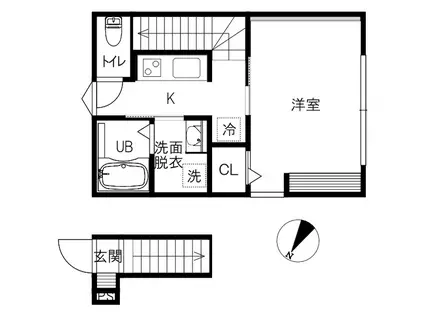 INTEGRAL二十人坂(1K/2階)の間取り写真