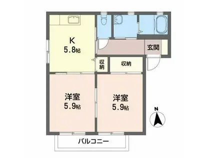 えーでるわいす(2K/2階)の間取り写真