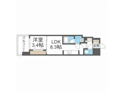 アーバネックス本町II(1LDK/7階)の間取り写真