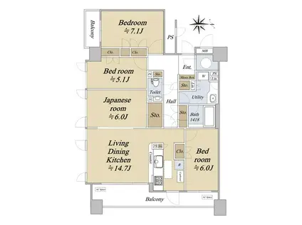 ル・サンク仙台(4LDK/4階)の間取り写真