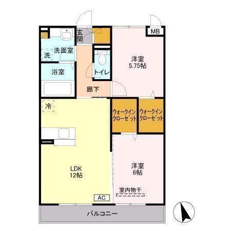 ドルチェ・アンナAB(2LDK/3階)の間取り写真