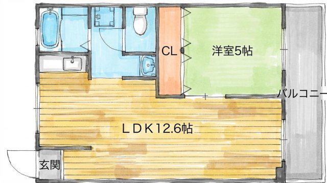 谷田十三マンション(1LDK/3階)の間取り写真