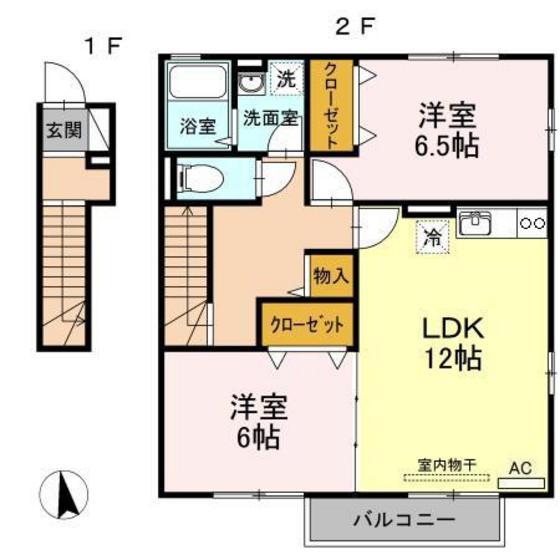 花音B棟(2LDK/2階)の間取り写真