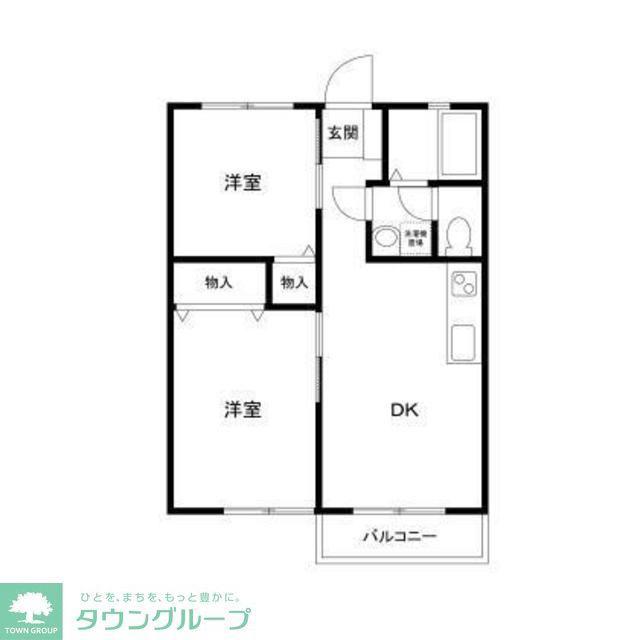 グリーンリバー駒井2号棟(2DK/2階)の間取り写真