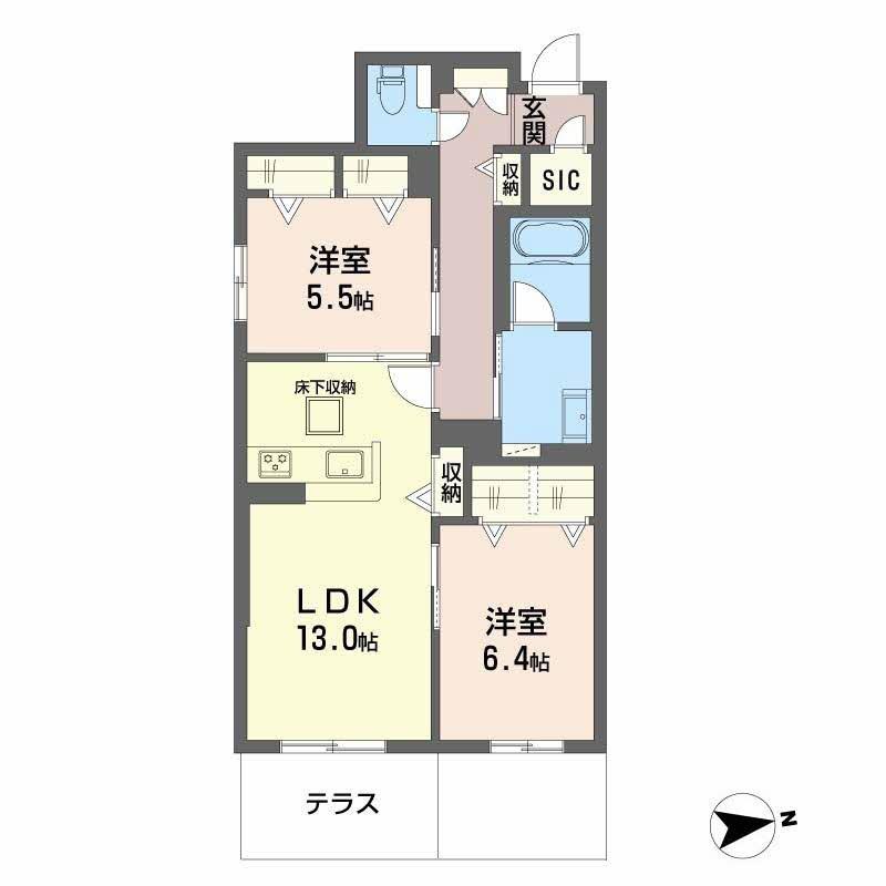 シャーメゾン渋川III(2LDK/1階)の間取り写真