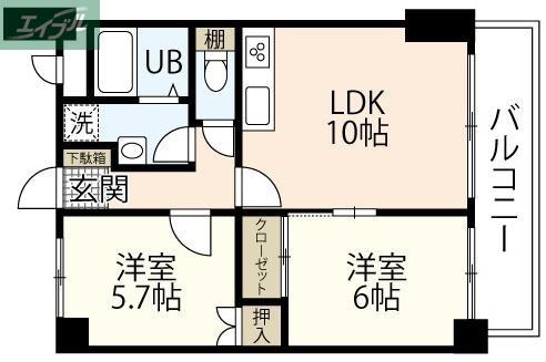 ミラドール奥田西町(2LDK/3階)の間取り写真
