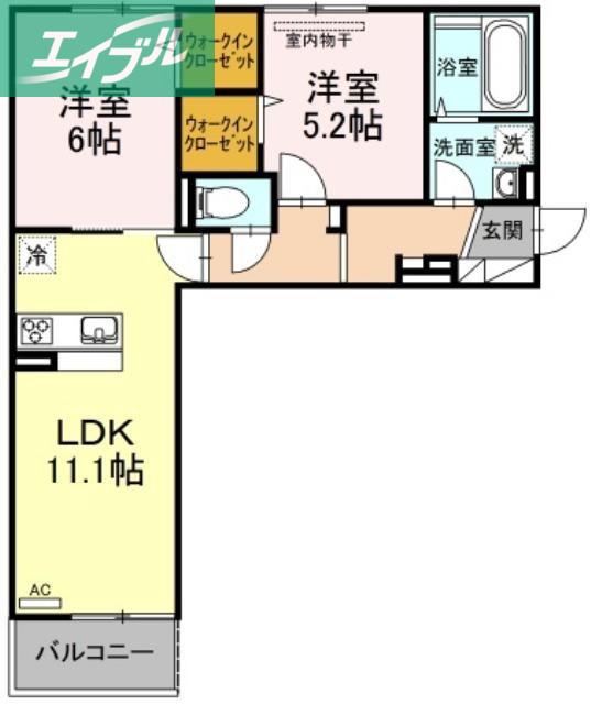 パームツリーB(2LDK/3階)の間取り写真