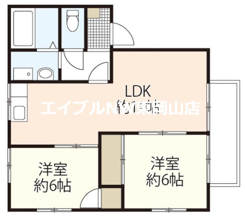 JR山陽本線 高島駅(岡山) 徒歩4分 2階建 築31年(2LDK/1階)の間取り写真