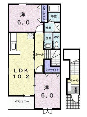 フロスト・プローデA(2LDK/2階)の間取り写真