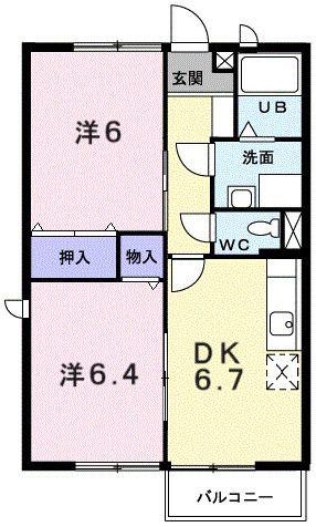 ソレアードT(2DK/2階)の間取り写真